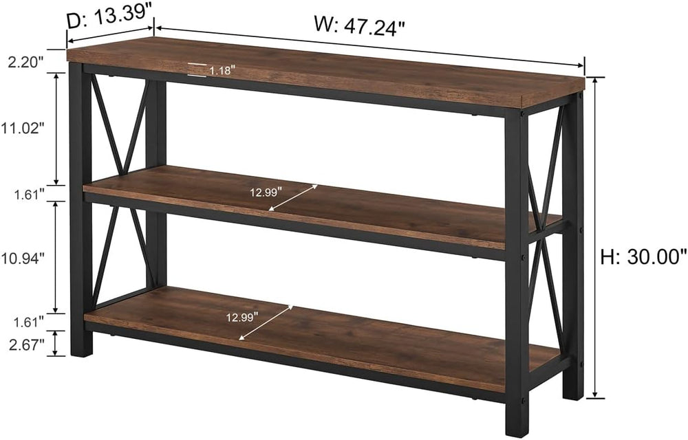 BON AUGURE 47” Narrow Console Table, 3 Tier Sofa Table Behind Couch, Rustic |...