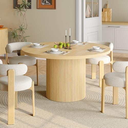 ONBRILL 47 Inch Round Dining Table for 4-6, Oak