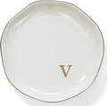 HOME SMILE Initials Ring Dish Jewery Tray with Personalized V-Monogrammed Engagement Wedding Gifts for Friends,Sister,Birthday Christmas Gifts for Women,Ceramic White