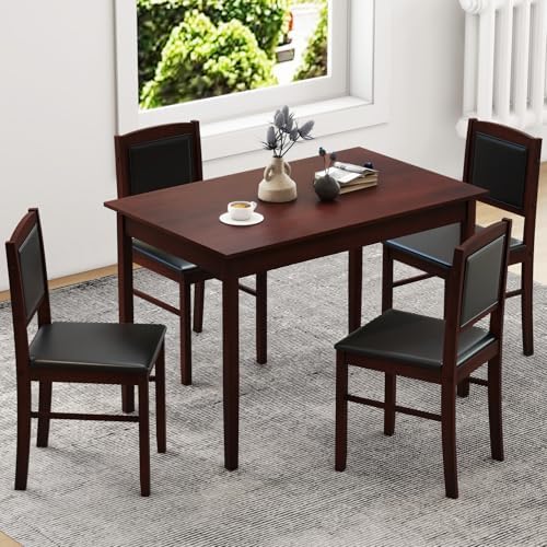GIANTEX 5-Piece Dining Table Set for 4, Wooden Kitchen Table and Chairs with ...