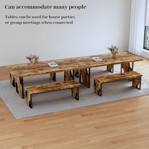 HIPIHOM 70.8" Wooden Dining Table with 2 Benches Kitchen Table and Chairs