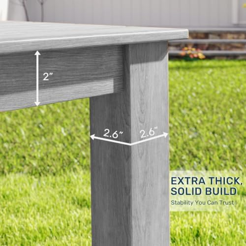ZHUSI Patio Table, HIPS Outdoor Table with Umbrella Hole, Grey