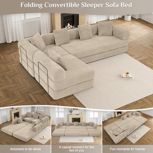 DAMAIFROM Convertible Sleeper Sofa Bed Floor Couch, Light Brown | 158" C...