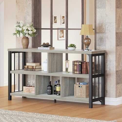 IBF Low Horizontal Bookshelf, Industrial Bookcase, Light Grey Oak, 47 Inch