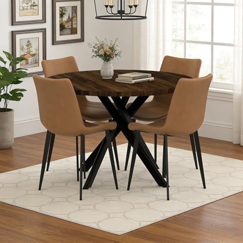 44" Round Dining Table Set for 4, Modern X-Shaped Metal Leg Table