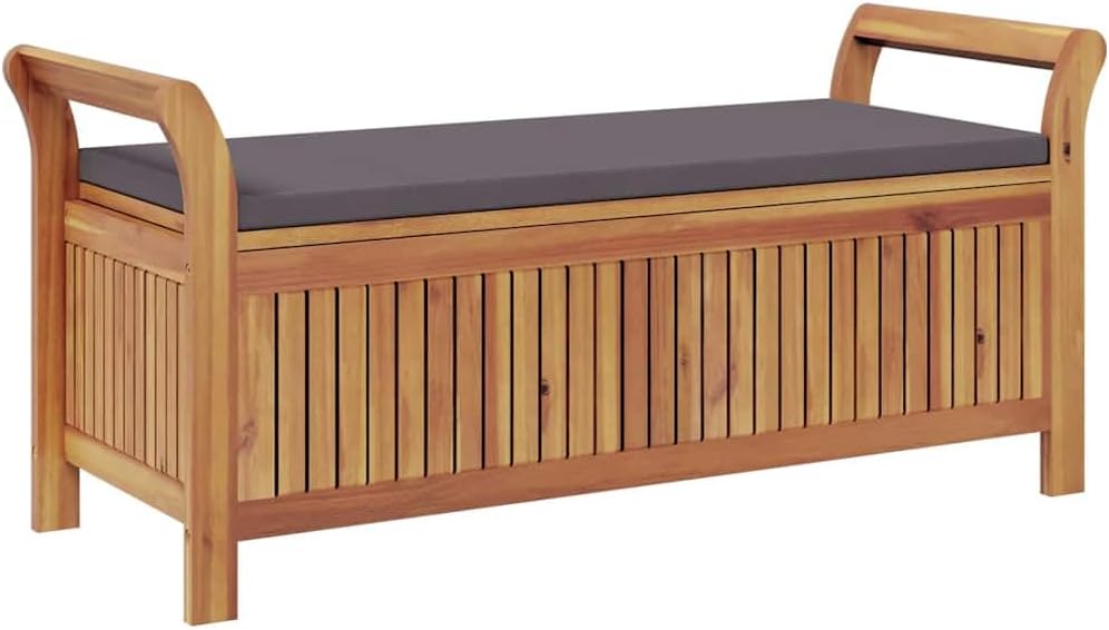 Solid Acacia Wood Garden Storage Bench with Cushion, 49.6 Inch Outdoor Patio ...