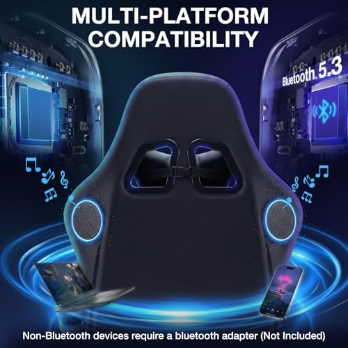 RGB Gaming Chair with Bluetooth Speakers and LED Lights Computer Chair-Blue |...
