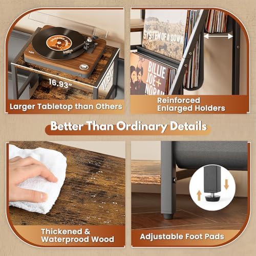 Record Player Stand with Vinyl Storage, Record Player Table with Vinyl Record...