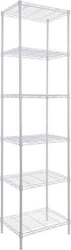 GIOTORENT 6-Tier Storage Shelves Standing Shelving Metal Units, Adjustable Height Wire Shelf Display Rack for Pantry Laundry Bathroom Kitchen 16.6” x 11.8” x 63”, White
