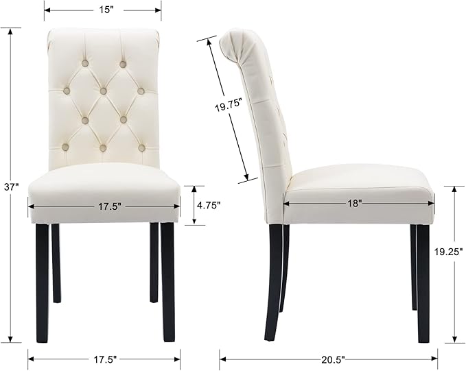 PU Leather Dining Chairs Set of 2, Farmhouse Upholstered Kitchen Chairs Moder...