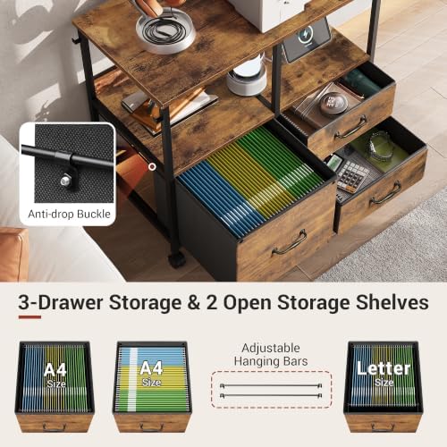DEVAISE 3 Drawer Mobile File Cabinet with Storage Shelf, Charging Station | R...