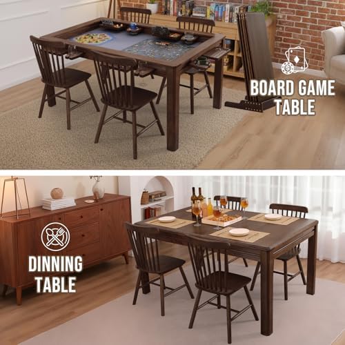 63" Solid Wood Board Game Table for Gaming/Dining, Removable Top