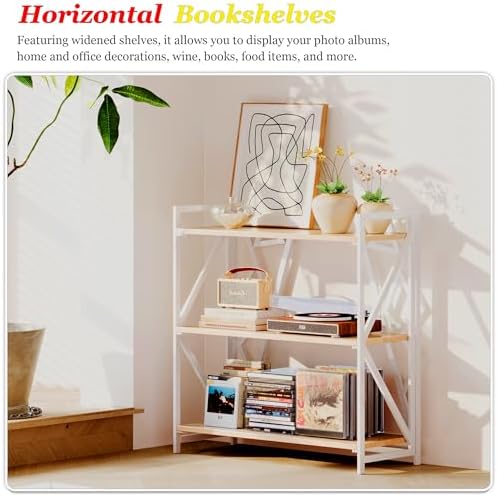 UDD No Assembly Wide Folding Bookshelf, 34" H x 30.9" W, 3 Tier Fol...