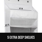 GORILLA GRIP Large Capacity Closet Organizer, 5 Deep Shelves, Holds 50lbs, Over the Door Organizers 6 Mesh Pockets, Shelf Storage for Clothes Crafts Dorm Essentials, 3 Metal Hooks, 58x15 Inches, White