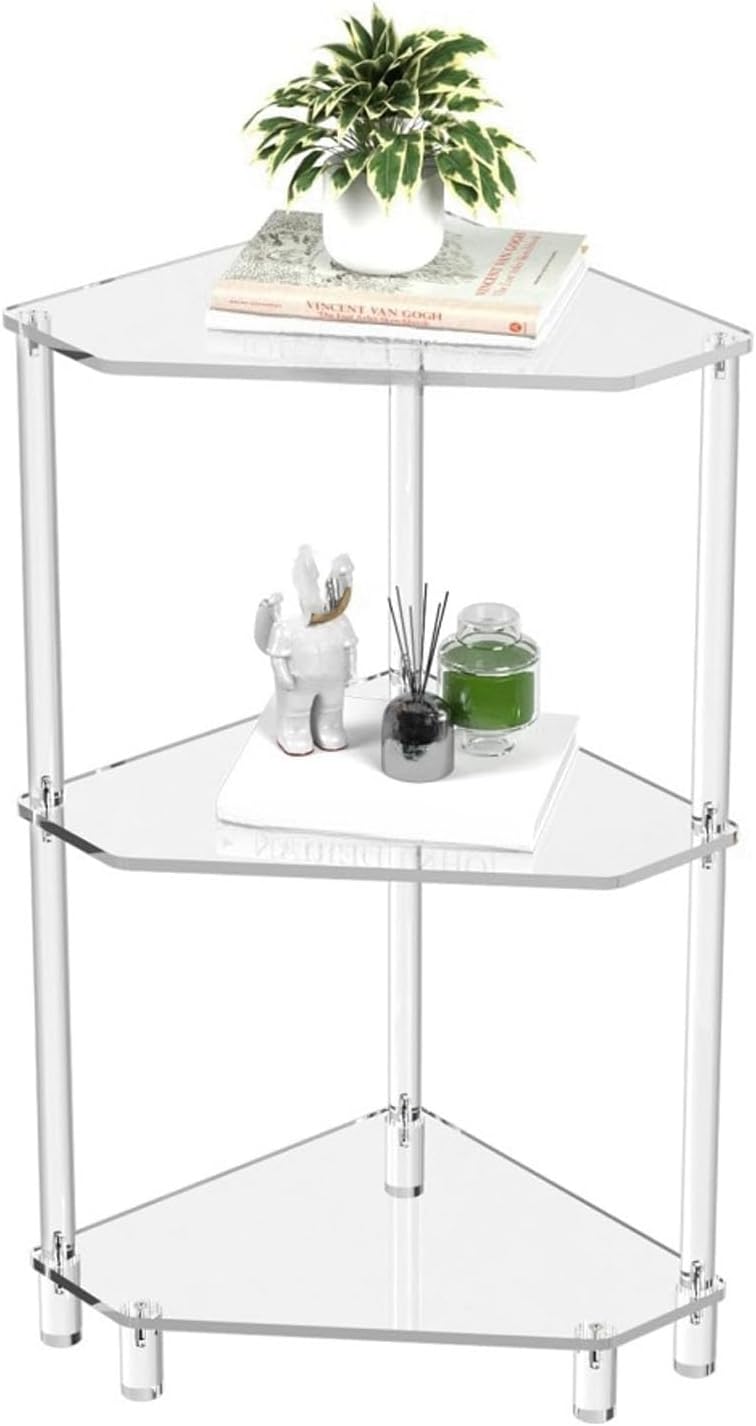 65cm / 25.6in Clear Acrylic Triangle End Table,3 Tier Acrylic Corner Side Tab...
