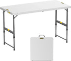 FanttikOutdoor 4ft Portable Folding Table, One-Handed Height Adjustment, 4 Heights, Gravity Lock, Carry Handle, Indoor Outdoor Heavy Duty Fold-in-Half Utility Table, Party, 1 Pack, White Zeta X4 Pro