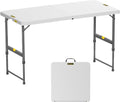FanttikOutdoor Folding Table 4 Foot, Effortless Quick Adjustable Height Foldable Small Card Table, Fixing Lock, Stable for Party Dining Events Picnic Indoor Outdoor Camping, 1 Pack, Zeta X4 Pro White