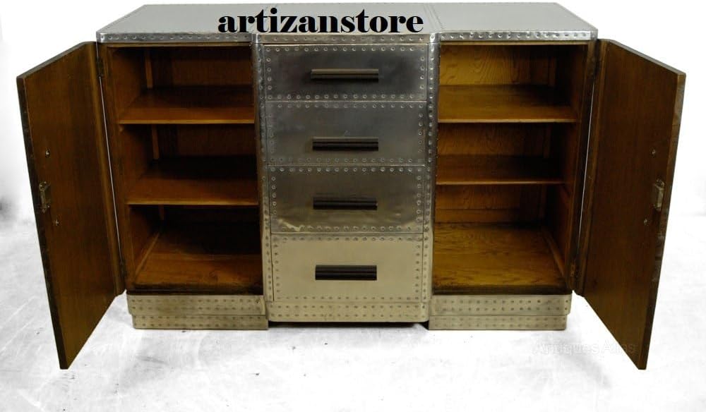 ARTIZANSTORE Aluminium Aviator 2 Door Sideboard End Table Design Side Table L...