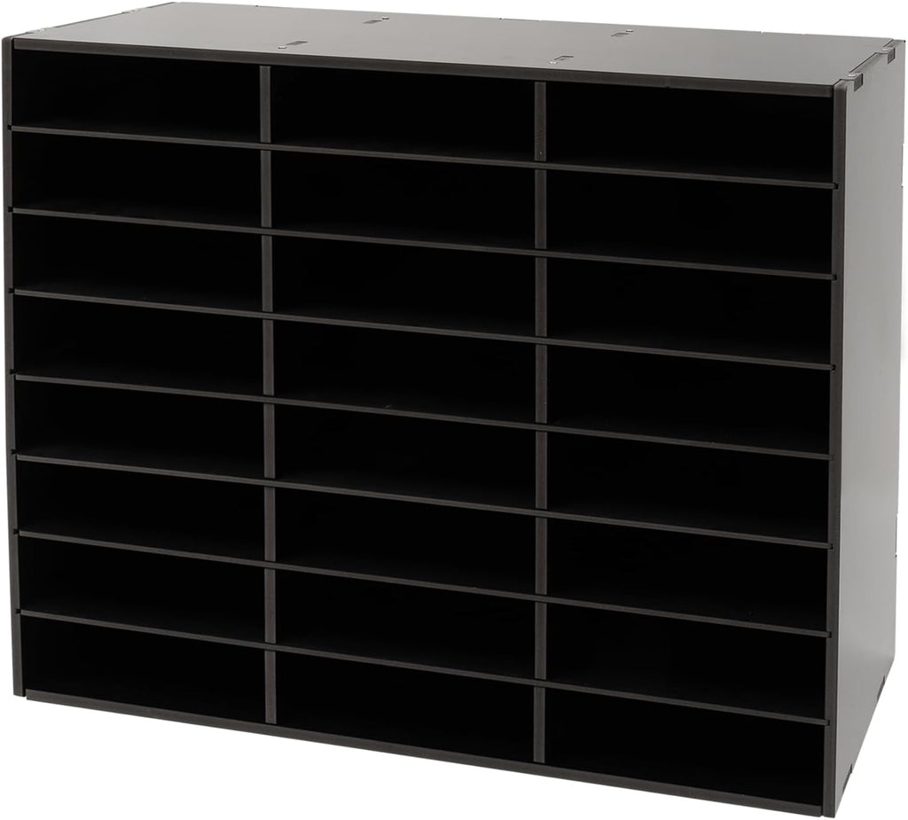 24 Compartments Literature Organizer, Desktop File Sorter Mail Center Paper Storage Cabinet Classroom Mailbox for Files Documents Papers Magazines (Black 24Slots)