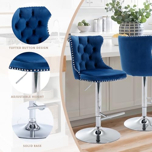 33’’ Velvet Swivel Bar Stools Set of 2 Kitchen Counter Adjustable Height Upho...