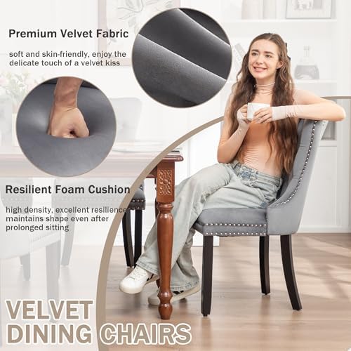 Velvet Dining Chairs, Gray Dining Chairs Set of 2
