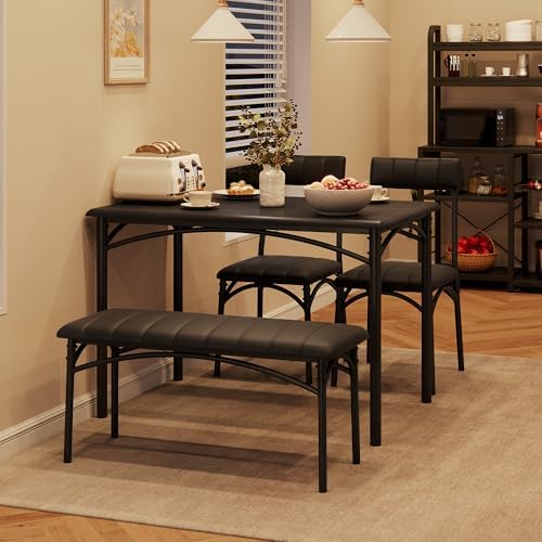 Garvee Dining Table Set for 4, Kitchen Table with Upholstered Bench and 2 Cha...