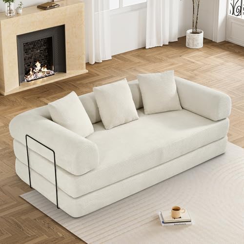 DAMAIFROM Convertible Sleeper Sofa Bed Floor Couch, Beige White | 80" Co...