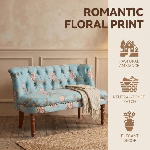 47.25" Victorian Vintage Settee Armless Loveseat with Wing Back(Blue A) ...