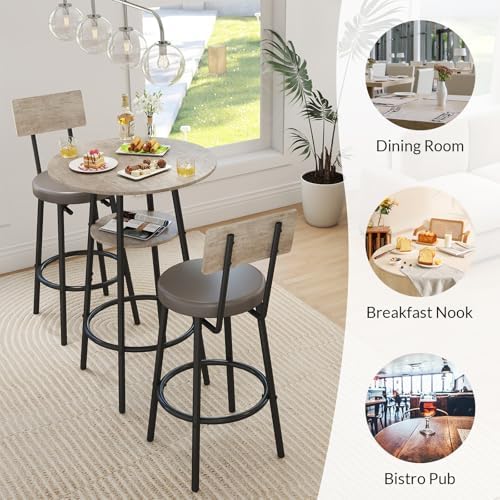 Zevemomo 3 Pieces Bar Table and Chairs Set Pub Table and Chairs for 2-Grey