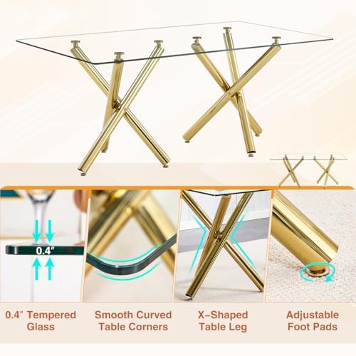 AZmac Modern Dining Table Set for 8 with Gold Metal Frame, 9-Piece Glass Dini...