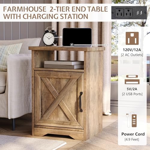 LUXOAK 3 Piece Living Room Table Set with Barn Door, Barnwood | Includes Coff...