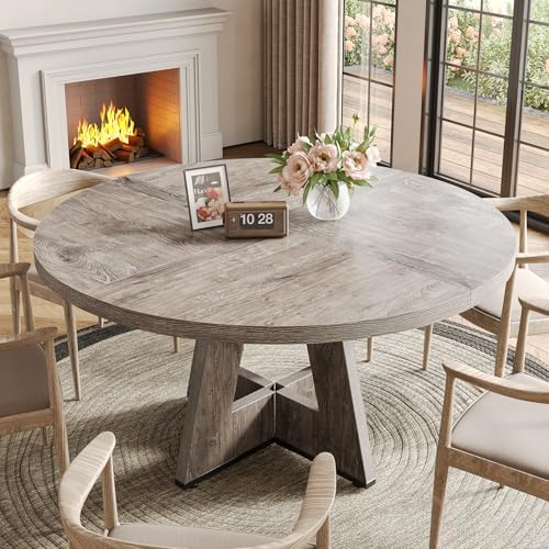 LITTLE TREE Round Dining Table for 4-6 People, 47 Inches Dining Room Table wi...