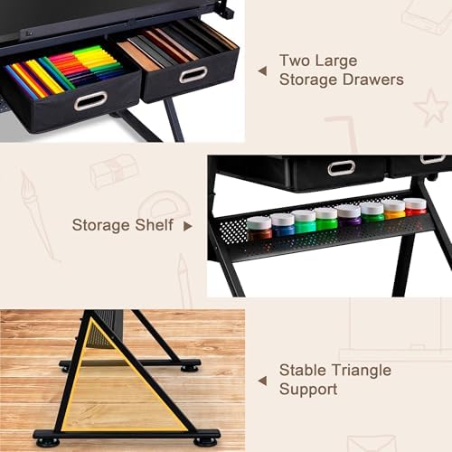 ZENY Adjustable Drafting Table with Stool Tilting Drawing Desk Artist Table