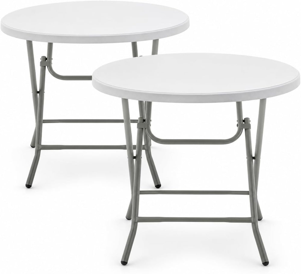 BTEXPERT Set of 2, White 32" Round 30" Height Folding Commercial Po...
