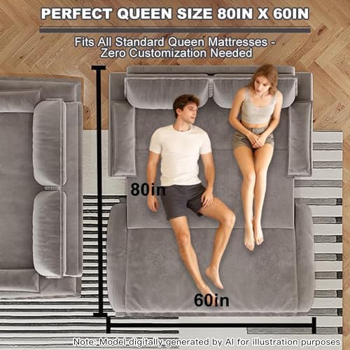 70.1" Sleeper Sofa Bed Queen Size, Pull Out Convertible Velvet Couch, Gr...