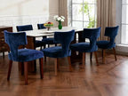 Soft Padded Dining Chairs Set of 4, Modern Farmhouse Upholstered Chairs with Linen Fabric & Rubber Wood Legs, Ergonomic Armless Seats for Dining Room Kitchen Living Room (Blue)