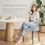 DUMOS Dining Chairs Set of 2, Mid Century Modern Chair Round Upholstered Curved Backrest, Kitchen Vanity Living Room Chairs with Black Metal Legs，Light Grey