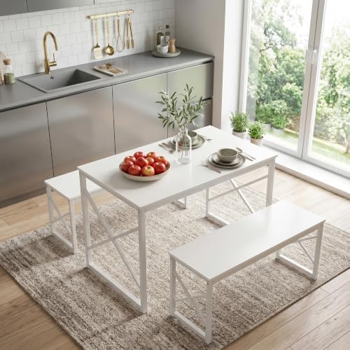 VECELO 43.3" Kitchen Dining Table Set for 4, Heavy-Duty Steel Frame &amp...