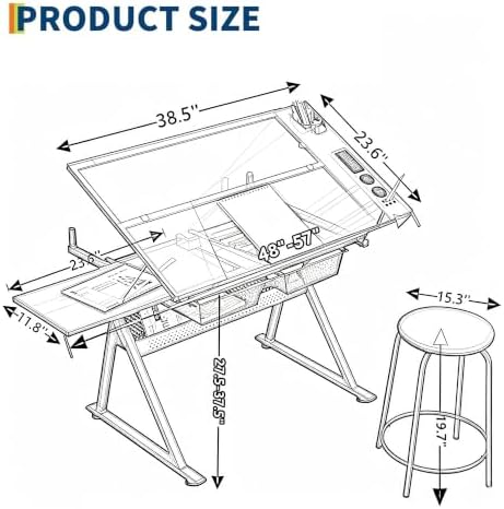 Garvee Drafting Table w/Stool, Height Adjustable Drawing Table