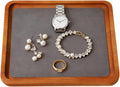 Wooden Jewelry Display Tray Rounded Rectangle Ring Showcase Stackable Elegant Bracelet Watch Jewelry Organizer for Personal Use and Commerce (Gray, Large-W 7'' x H 0.6'' x L 7.9'')