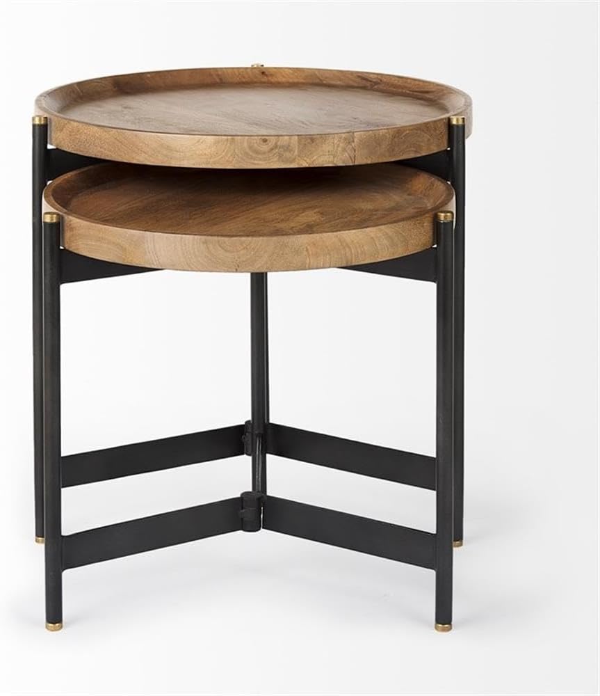 Pemberly Row Nesting Side Tables, 22.5Lx22.5Wx20.8H, Mango Wood Tray Tops, Fo...