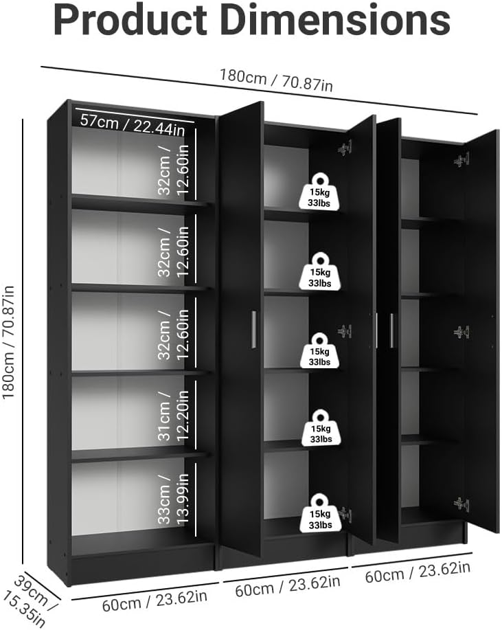 Madesa Kitchen Set 3 Pantry Storage Cabinet with 15 Utility Shelves 71" ...