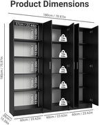 Madesa Kitchen Set 3 Pantry Storage Cabinet with 15 Utility Shelves 71" L Wooden Organization Unit for Kitchen (Black)