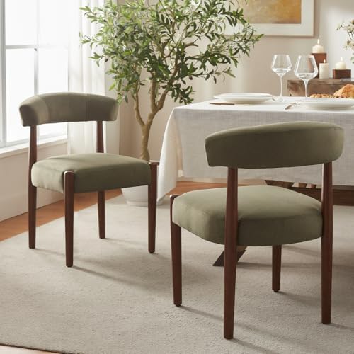 VKNOW Wooden Dining Chairs Set of 2 with Walnut Wood Legs and Curved Back
