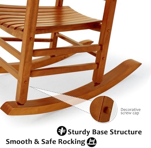Hupmad Wooden Oversized Porch Rocker Chair with High Back and Armrest, All We...