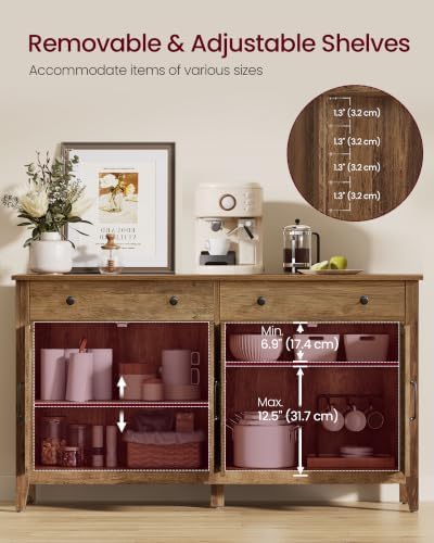 VASAGLE Farmhouse Buffet Cabinet, Coffee Bar with 2 Drawers