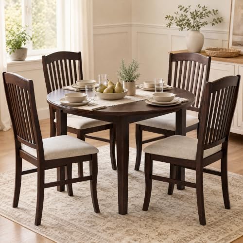 GOFLAME Wooden Dining Chairs Set of 4, Fabric Upholstered Kitchen Chairs with...
