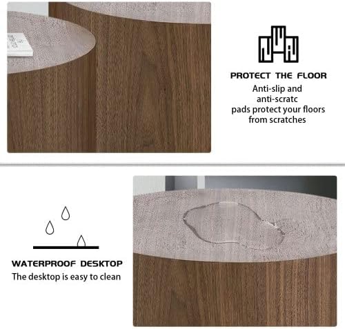 Small Coffee Table Nesting End Table Set of 2, Round Coffee Table Wood Side T...