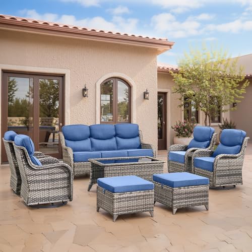 Swivel Patio Chairs sofa Set of 4 with 6" Thick Cushion - Wicker Outdoor...