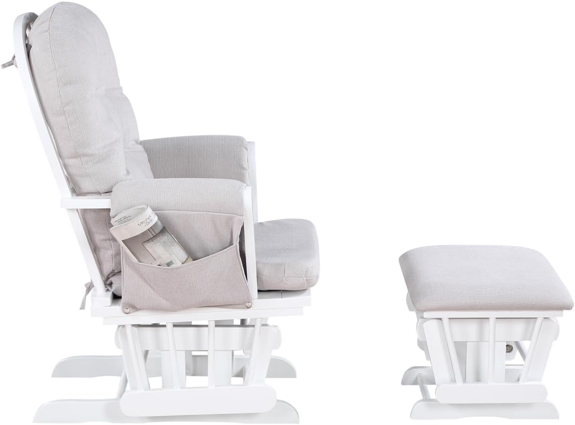 Glider and Ottoman White Wood and Woven Gray Fabric
